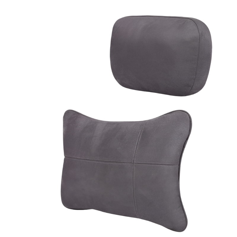Grey Luxury Eco Friendly Suede Car Headrest And Lumbar Cushion Set Ergonomic Support All Season Comfort Adjustable Straps Durable Design For Cars Offi