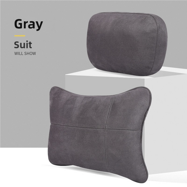 Grey Luxury Eco Friendly Suede Car Headrest And Lumbar Cushion Set Ergonomic Support All Season Comfort Adjustable Straps Durable Design For Cars Offi