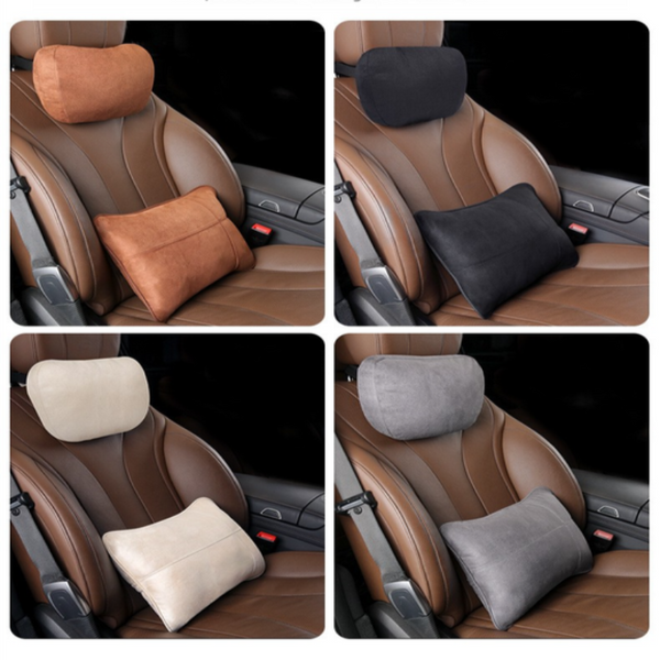 Grey Luxury Eco Friendly Suede Car Headrest And Lumbar Cushion Set Ergonomic Support All Season Comfort Adjustable Straps Durable Design For Cars Offi
