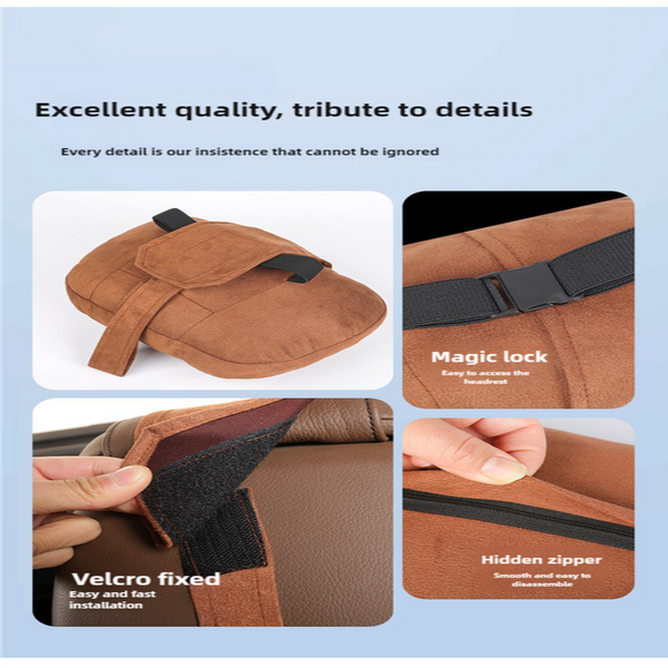 Grey Luxury Eco Friendly Suede Car Headrest And Lumbar Cushion Set Ergonomic Support All Season Comfort Adjustable Straps Durable Design For Cars Offi