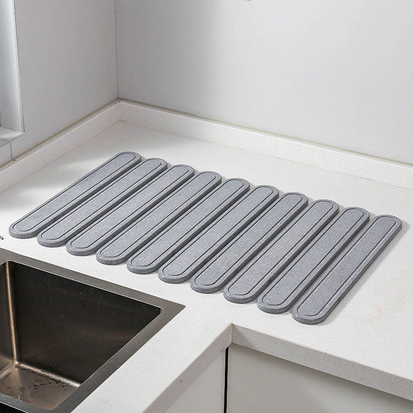 Elosung Light Gray Oval Shaped Engraved Inner Frame Foldable Diatomaceous Earth Drying Mat Super Absorbent Fast Non Slip Kitchen Countertop Kitchen Be