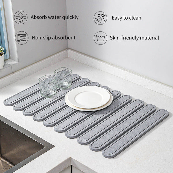 Elosung Light Gray Oval Shaped Engraved Inner Frame Foldable Diatomaceous Earth Drying Mat Super Absorbent Fast Non Slip Kitchen Countertop Kitchen Be