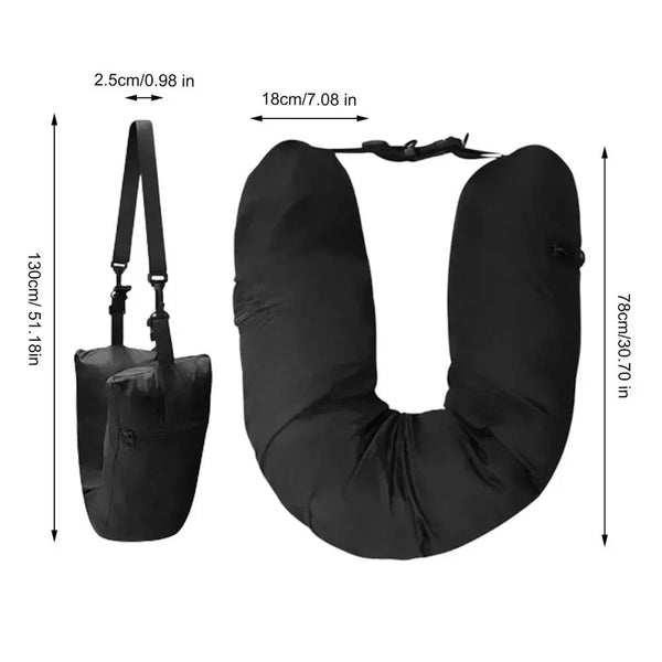 Black Waterproof Portable Refillable Travel Neck Pillow With Storage Bag Lightweight And Compact For Airplane Car Train Multi Purpose Organizer Pillow