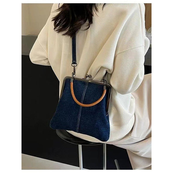 Elosung Dark Blue Handmade Denim Patchwork Small Crossbody Bag Women's Bags & Handbags