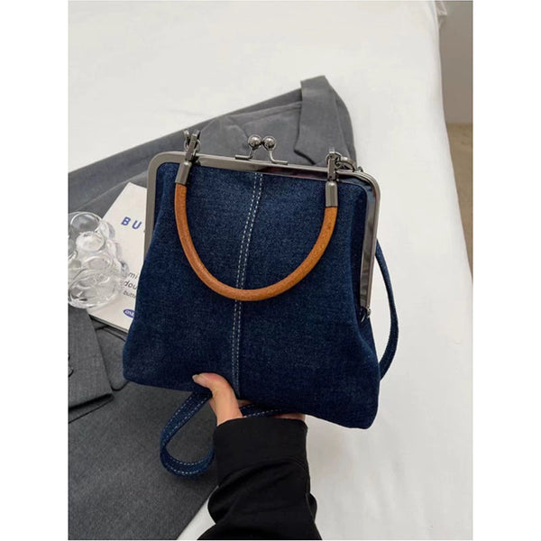 Elosung Dark Blue Handmade Denim Patchwork Small Crossbody Bag Women's Bags & Handbags