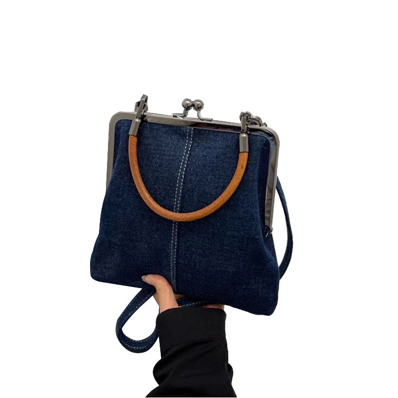 Elosung Dark Blue Handmade Denim Patchwork Small Crossbody Bag Women's Bags & Handbags