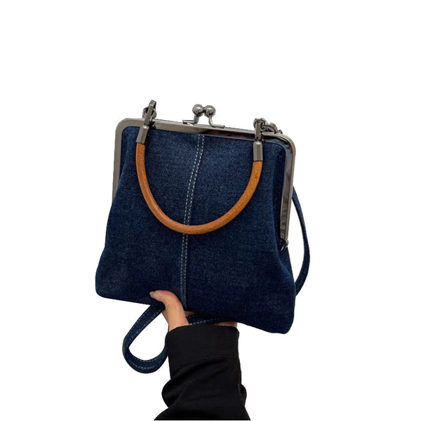 Elosung Dark Blue Handmade Denim Patchwork Small Crossbody Bag Women's Bags & Handbags