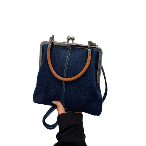 Elosung Dark Blue Handmade Denim Patchwork Small Crossbody Bag Women's Bags & Handbags