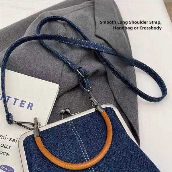 Elosung Dark Blue Handmade Denim Patchwork Small Crossbody Bag Women's Bags & Handbags