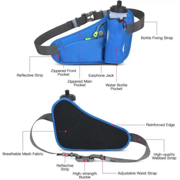 Elosung Blue Hydration Running Waist Pack Waterproof Lightweight Sports Belt With (Water Bottles Are Filming Props Not Included) Waist Packs & Bags
