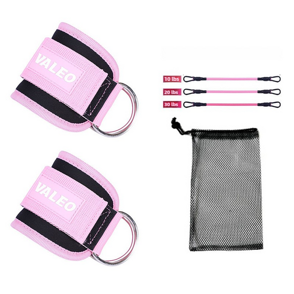 Elosung Pink (2 Ankle Straps + 3 Elastic Ropes Mesh Bag) Adjustable For Leg And Glute Training Eva Padded Gym Foot Wrist & Ankle Weights