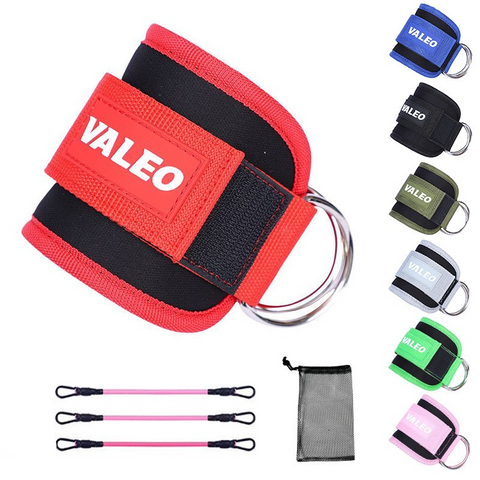 Elosung Red Set (2 Ankle Straps + 3 Elastic Ropes 1 Mesh Bag) For Leg And Glute Training Eva Padded Gym Foot Wrist & Ankle Weights