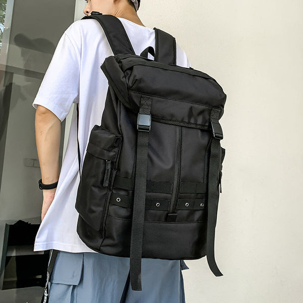 Elosung Black Trendy Street Style Backpack Large Capacity For Hiking Students & Everyday Use Bags