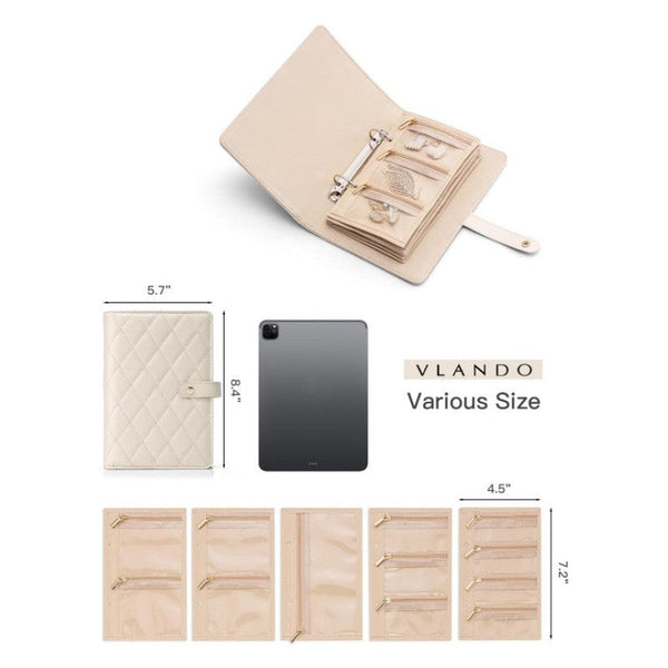 Veile Studios 1 Piece Off White Luxury Leather Loose Leaf Jewelry Organizer Portable Large Capacity Storage Book For Earrings And Necklaces(Jewellery