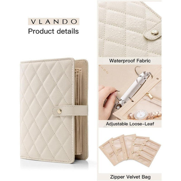 Veile Studios 1 Piece Off White Luxury Leather Loose Leaf Jewelry Organizer Portable Large Capacity Storage Book For Earrings And Necklaces(Jewellery