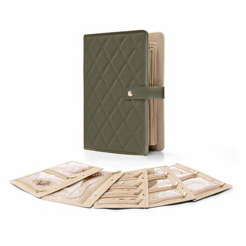 Veile Studios 1 Piece Dark Green Luxury Leather Loose Leaf Jewelry Organizer Portable Large Capacity Storage Book For Earrings And Necklaces(Jewellery