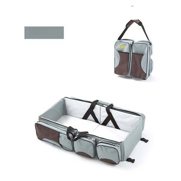 Elosung Grey Brown Patchwork Multifunctional Foldable Little One Crib Mommy Bag Large Capacity Diaper Portable Shoulder And Handheld Essentials Nappy