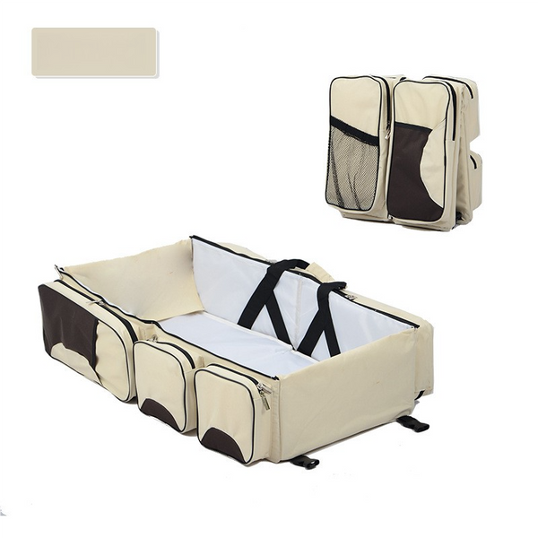 Elosung Beige Brown Patchwork Multifunctional Foldable Little One Crib Mommy Bag | Large Capacity Diaper Portable Shoulder And Handheld Essentials Nap