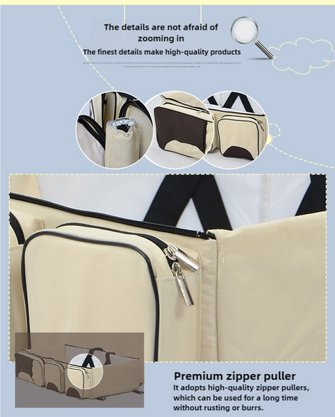 Elosung Beige Brown Patchwork Multifunctional Foldable Little One Crib Mommy Bag | Large Capacity Diaper Portable Shoulder And Handheld Essentials Nap