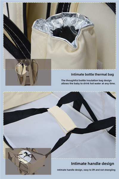 Elosung Beige Brown Patchwork Multifunctional Foldable Little One Crib Mommy Bag | Large Capacity Diaper Portable Shoulder And Handheld Essentials Nap