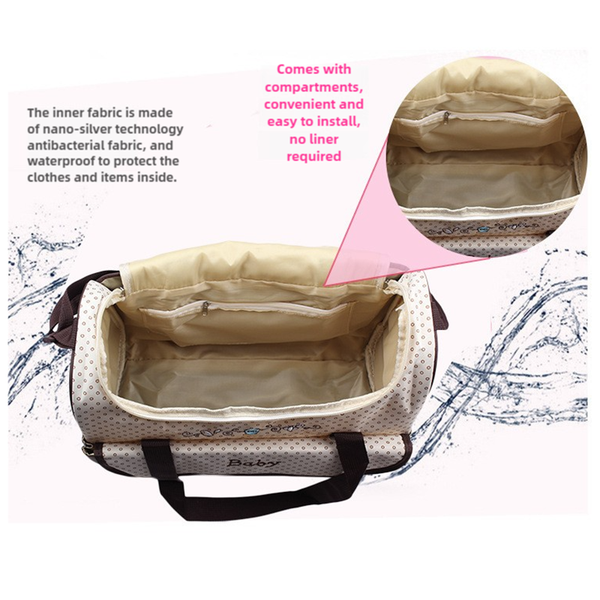 Elosung Coffee 5 Piece Mommy Bag Set Large Capacity Diaper For Little One Travel Tote And Shoulder With Insulated Snack Bags