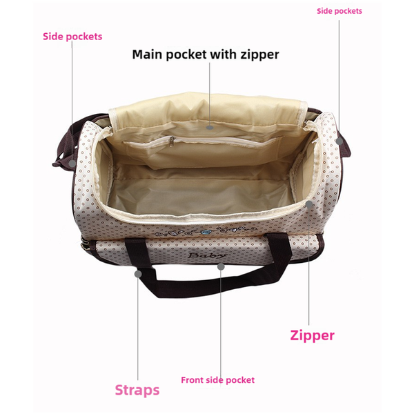 Elosung Coffee 5 Piece Mommy Bag Set Large Capacity Diaper For Little One Travel Tote And Shoulder With Insulated Snack Bags