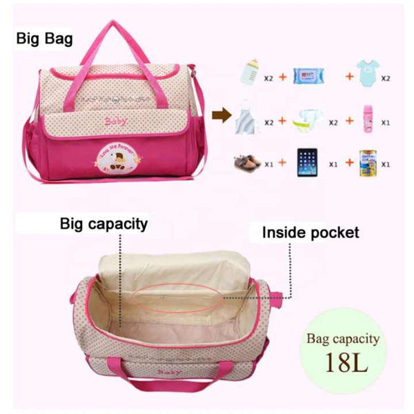 Elosung Coffee 5 Piece Mommy Bag Set Large Capacity Diaper For Little One Travel Tote And Shoulder With Insulated Snack Bags