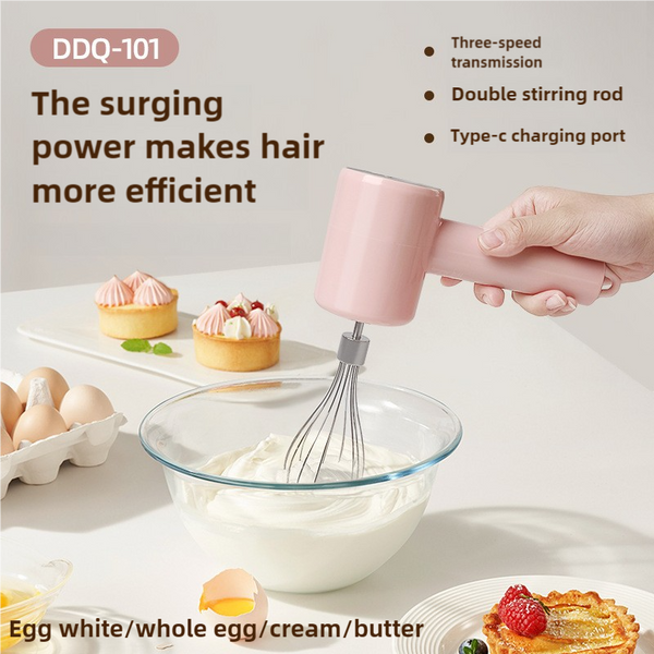 Pink Electric Egg Beater With 3 Speed Adjustment Dual And Type C Charging Whisks