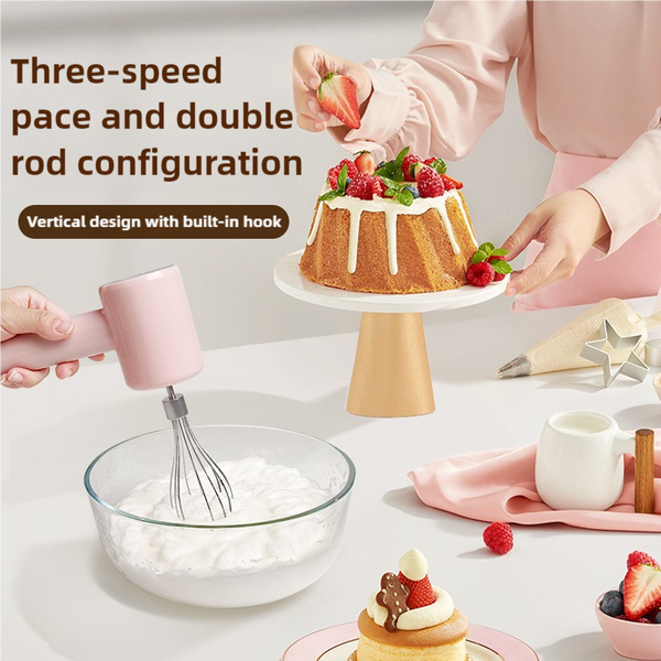 Pink Electric Egg Beater With 3 Speed Adjustment Dual And Type C Charging Whisks