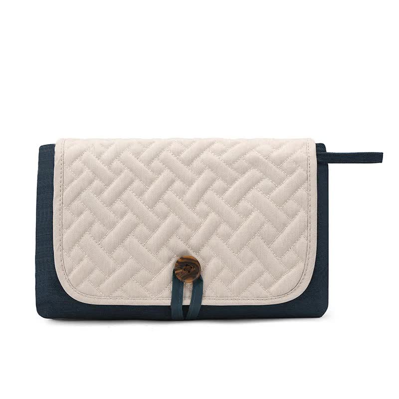 Blue And White Patchwork Portable Little One Changing Mat Waterproof Foldable Compact Diaper Pad For Travel & Everyday Use Change Mats & Covers