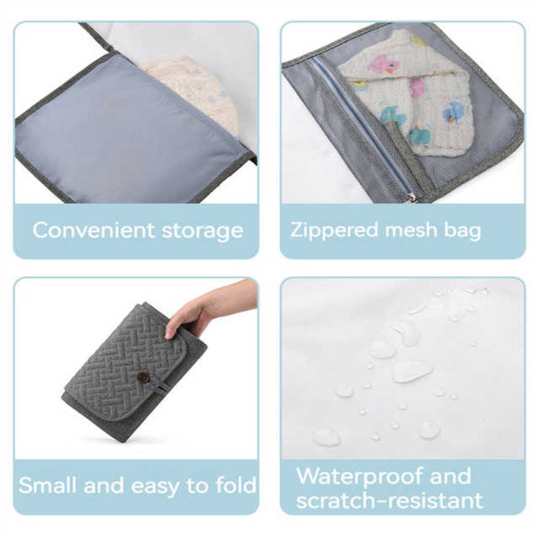 Elosung Grey Portable Changing Mat Waterproof Foldable Compact Diaper Pad For Travel & Everyday Use Nappy Bags