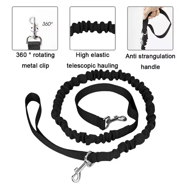 Elosung Black Reflective Pet Waist Bag With Hands Free Leash For Night Safety Adjustable Pack Detachable Pouches Leads & Head Collars