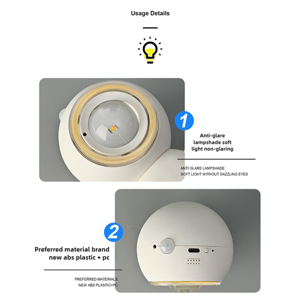 Elosung 2 Pcs White Rechargeable Magnetic Usb Table Lamp & Wall Light 3000K/4000K/6000K Brightness With Anti Glare Design Lamps