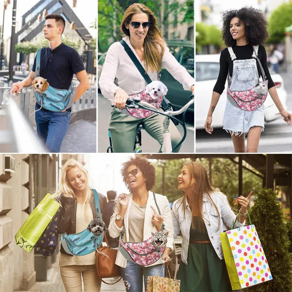 Elosung Blue Dog Pattern Lightweight Single Shoulder Pet Sling Bag Stylish Durable Oxford Fabric Carrier Pet Transport