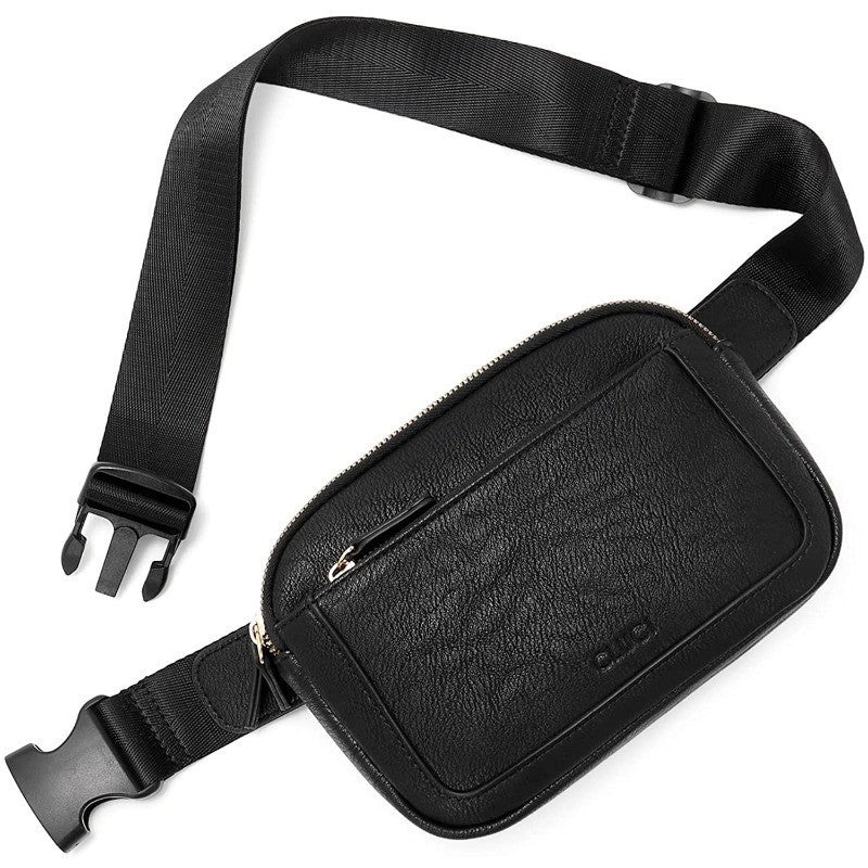 Elosung Black Waterproof Pu Leather Waist Belt Stylish Crossbody Bag For Men Women Waist Packs & Bags