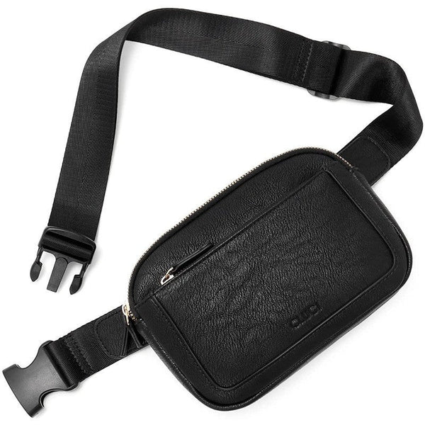 Elosung Black Waterproof Pu Leather Waist Belt Stylish Crossbody Bag For Men Women Waist Packs & Bags