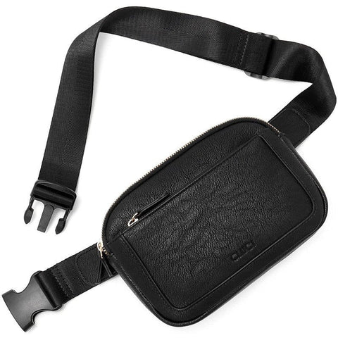 Elosung Black Waterproof Pu Leather Waist Belt Stylish Crossbody Bag For Men Women Waist Packs & Bags