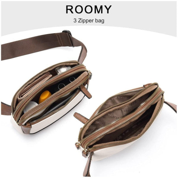 White And Brown Color Matching Adjustable Waterproof Pu Leather Waist Bag Stylish Crossbody Belt For Men & Women Waist Packs & Bags