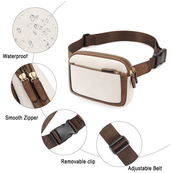 Elosung Brown Waterproof Pu Leather Waist Bag Stylish Crossbody Belt For Men & Women Bags