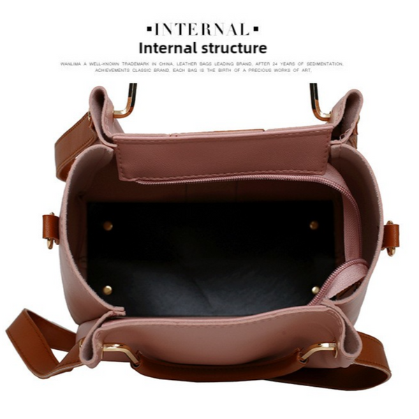 Elosung Brown Pu Leather Handbag Set Tote Shoulder Clutch Wallet Women's Bags & Handbags