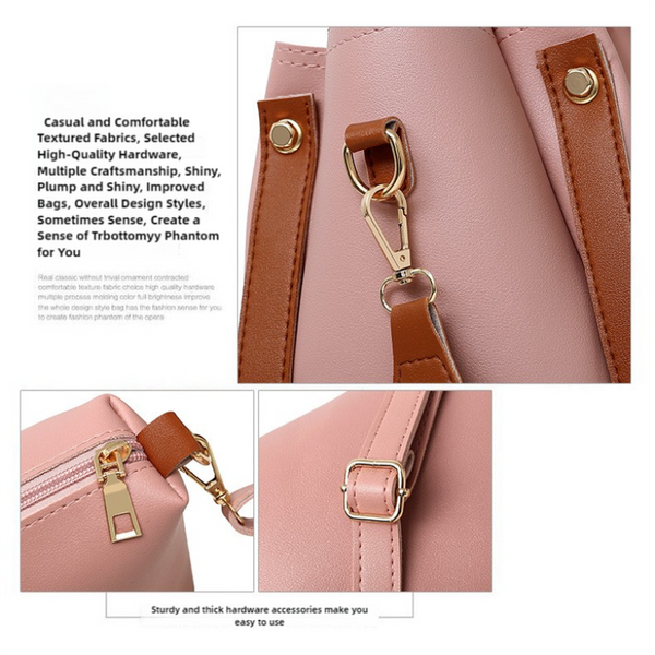 Elosung Brown Pu Leather Handbag Set Tote Shoulder Clutch Wallet Women's Bags & Handbags