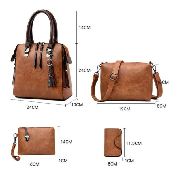 Elosung Black 4 Piece Women's Pu Leather Tote Bag Handbag Shoulder Clutch And Card Holder Lightweight Design Women Backpacks