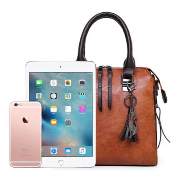 Elosung Black 4 Piece Women's Pu Leather Tote Bag Handbag Shoulder Clutch And Card Holder Lightweight Design Women Backpacks