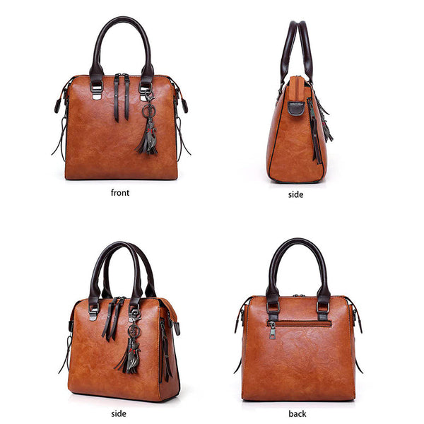 Elosung Black 4 Piece Women's Pu Leather Tote Bag Handbag Shoulder Clutch And Card Holder Lightweight Design Women Backpacks