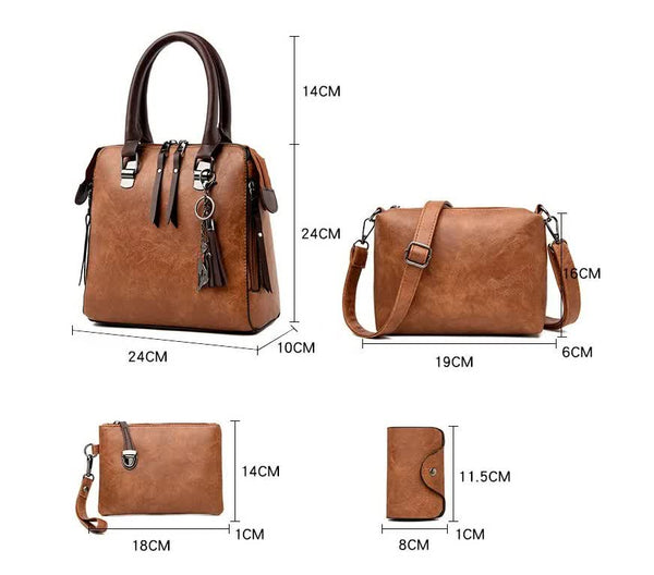 Elosung Pink 4 Piece Women's Pu Leather Tote Bag Vintage Handbag Shoulder Clutch And Card Holder Lightweight Design Women's Bags & Handbags
