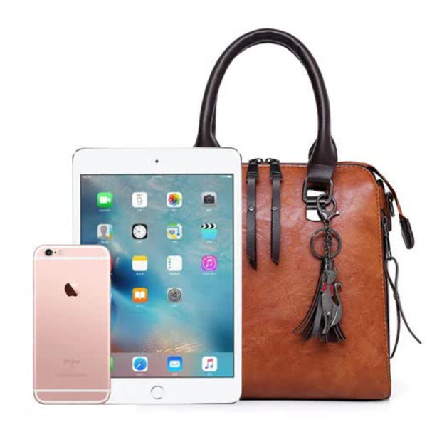 Elosung 1 Sets Of Brown 4 Piece Women's Pu Leather Tote Bag Handbag Shoulder Clutch And Card Holder Lightweight Design Women's Bags & Handbags