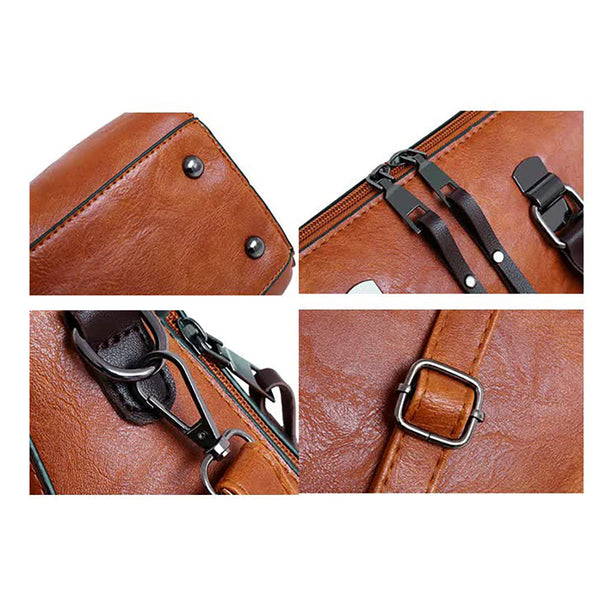 Elosung 1 Sets Of Brown 4 Piece Women's Pu Leather Tote Bag Handbag Shoulder Clutch And Card Holder Lightweight Design Women's Bags & Handbags