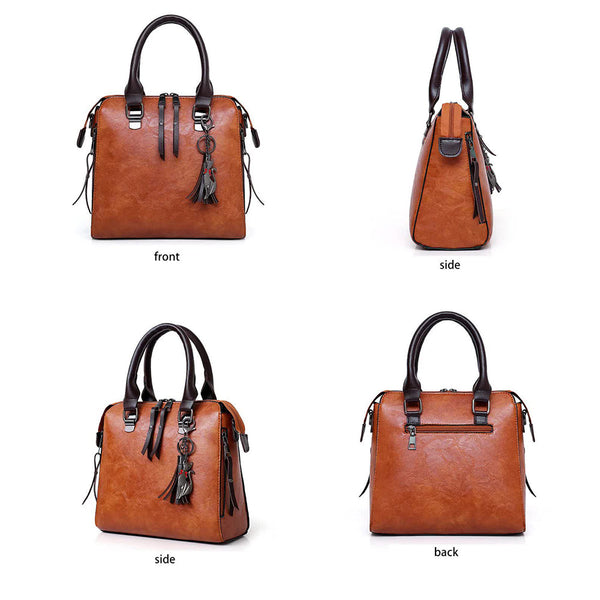 Elosung 1 Sets Of Brown 4 Piece Women's Pu Leather Tote Bag Handbag Shoulder Clutch And Card Holder Lightweight Design Women's Bags & Handbags