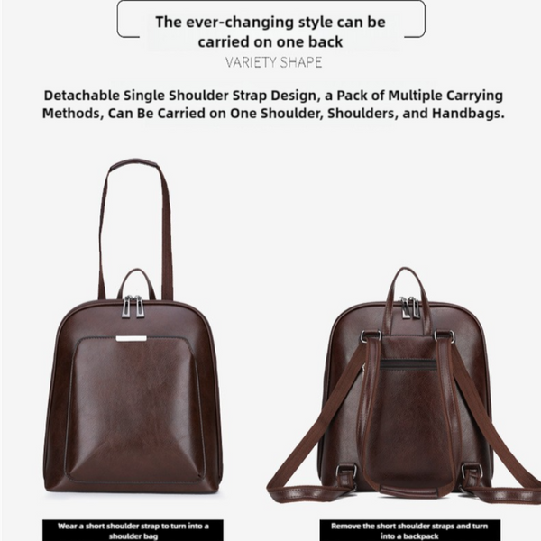 Elosung Brown Pu Leather Backpack Stylish Anti Theft Multi Pocket Travel Bag Women Backpacks