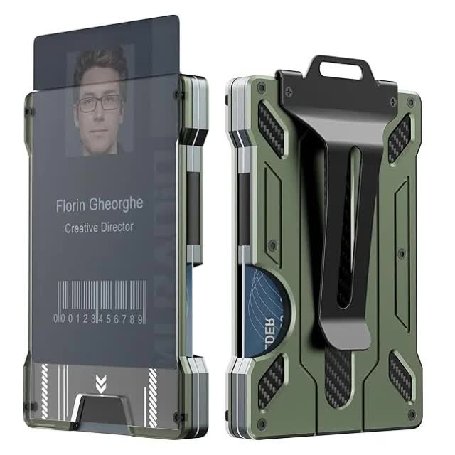 Elosung 1 Pcs Green Premium Rfid Blocking Aluminum Alloy Id Badge Holder With Transparent Card Slot & Money Clip Id & Document Holders